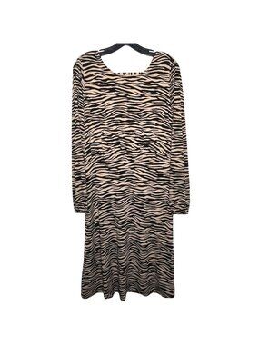 LOFT Animal Print Midi Dress Womens 6 Long Sleeve Fall